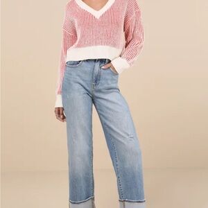 Lulu's Red and White Striped Boyfriend Sweater
